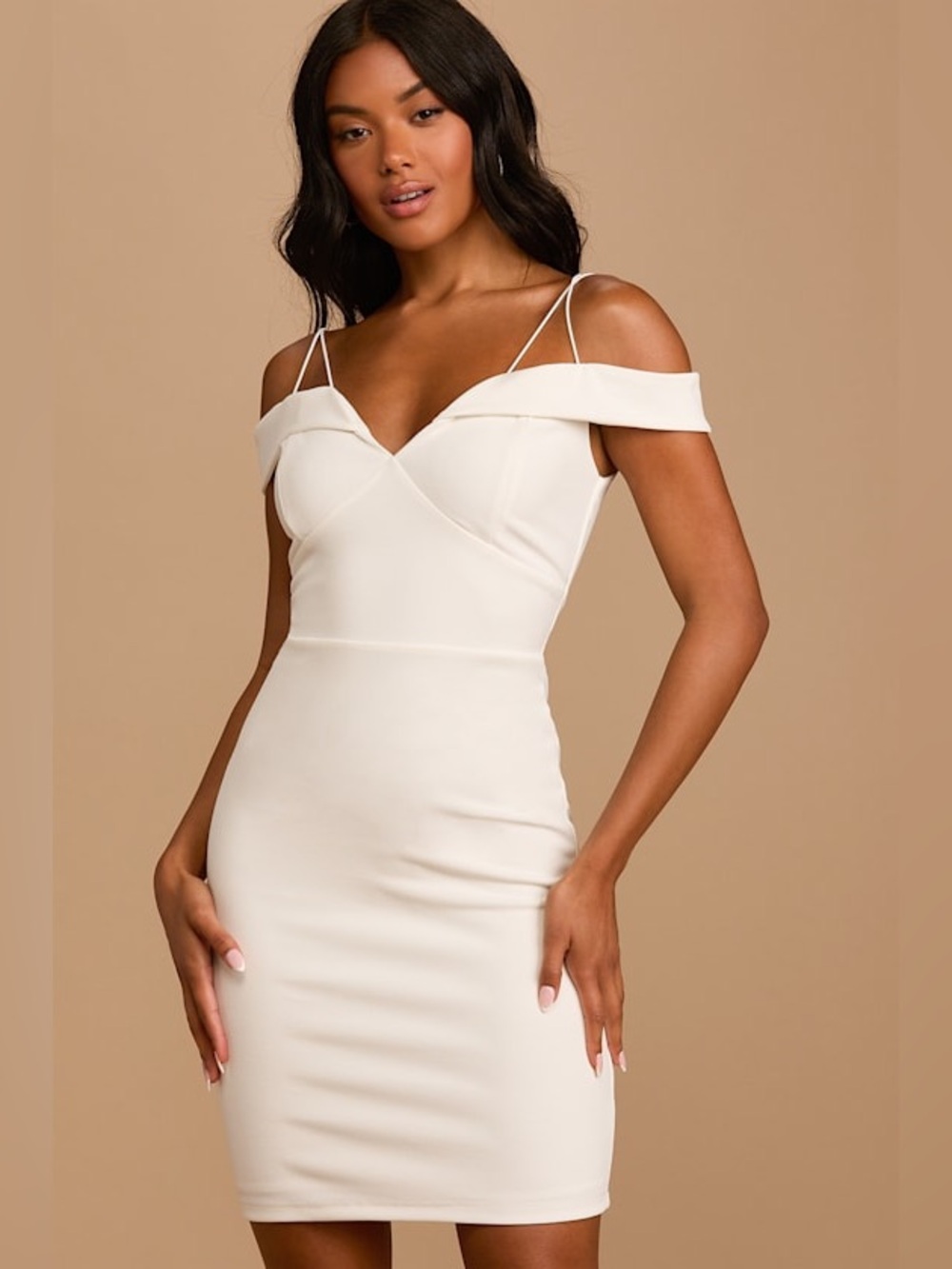 Lulu's White Off-Shoulder Midi Dress with Thin Straps
